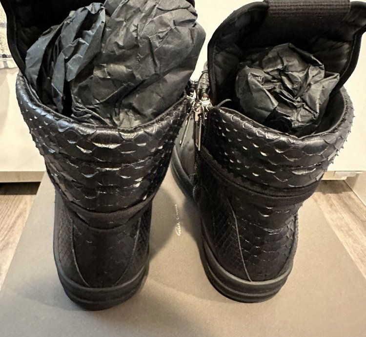 Rick Owens Python Leather Geobaskets Triple Black Size 42