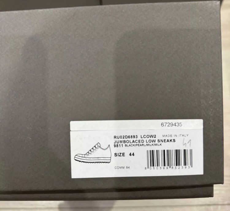 RICK OWENS RAMONE JUMBO LOW BLACK MILK PORTERVILLE