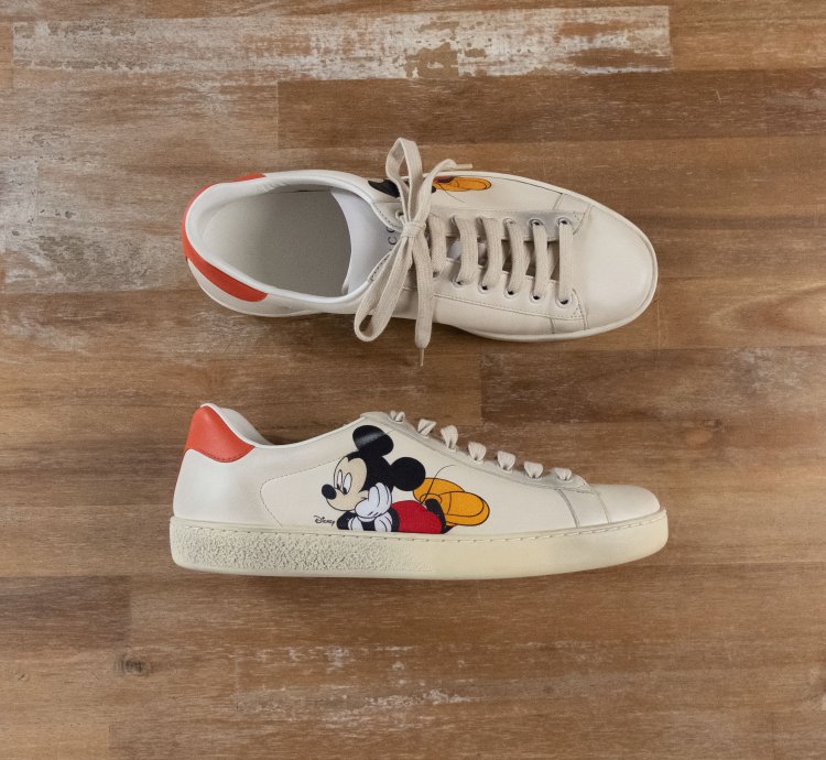 830 GUCCI Ace Mickey Mouse white leather sneakers 8 US