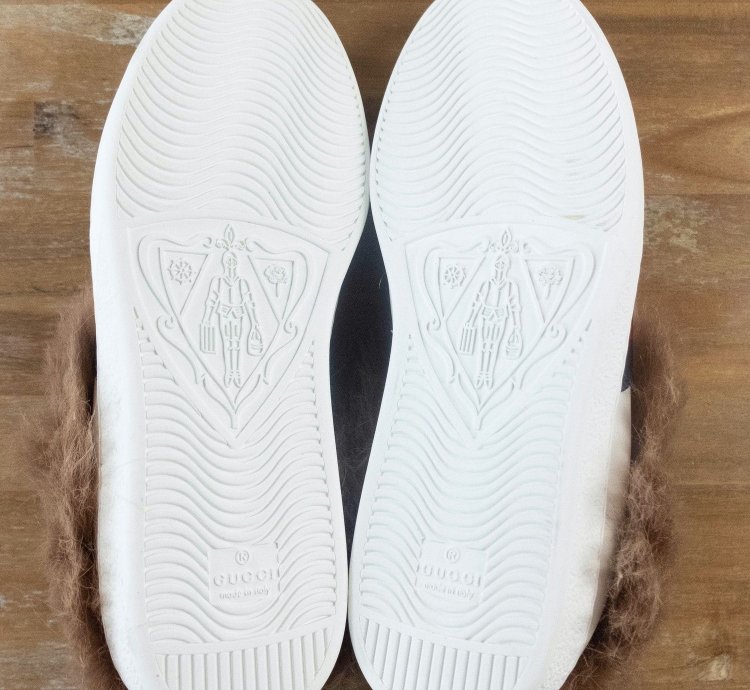 910 GUCCI Ace white lamb fur bee sneakers - 8 5 US 8 UK