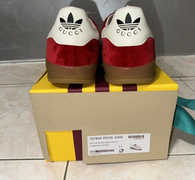 Adidas Gucci Gazelle Red Softy Velvet 707848 9STU0 6360