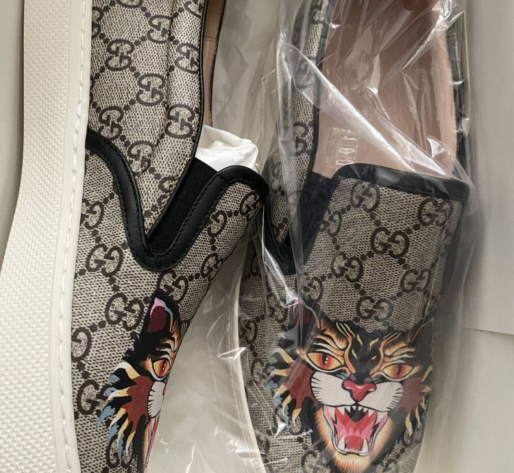 Angry cat Gucci slide on sneakers