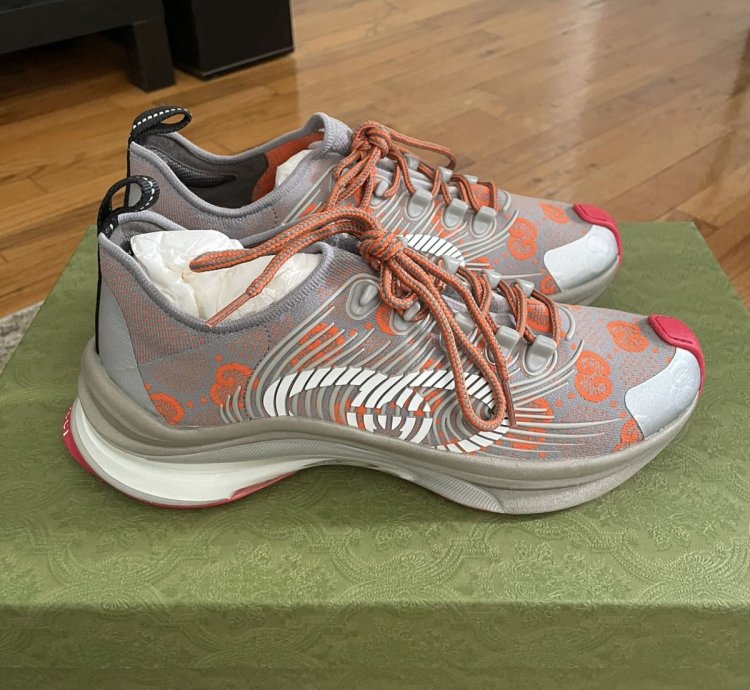 Brand New Gucci Run Sneakers Grey Orange Red sz 6 5 7