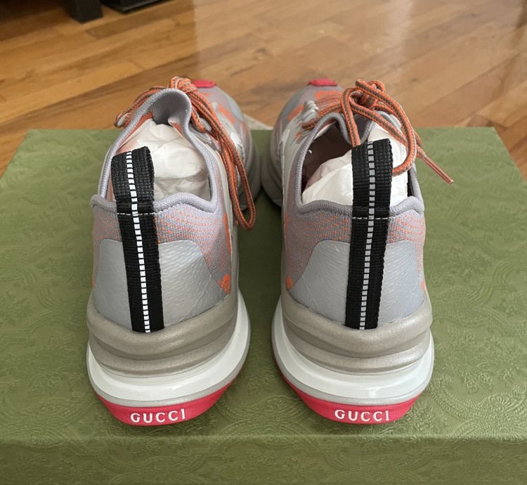 Brand New Gucci Run Sneakers Grey Orange Red sz 6 5 7