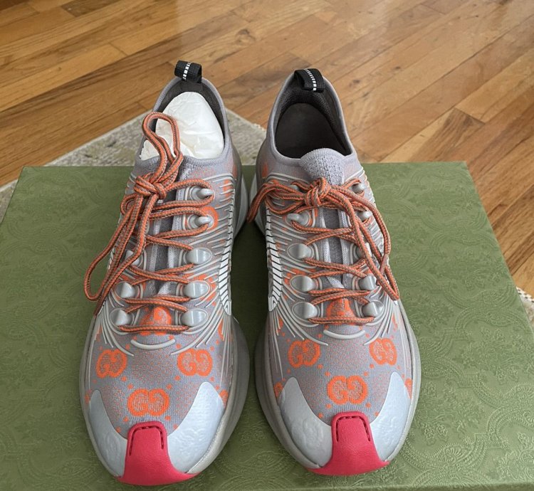 Brand New Gucci Run Sneakers Grey Orange Red sz 6 5 7
