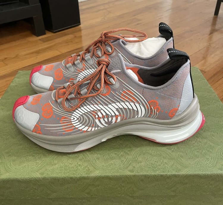 Brand New Gucci Run Sneakers Grey Orange Red sz 6 5 7