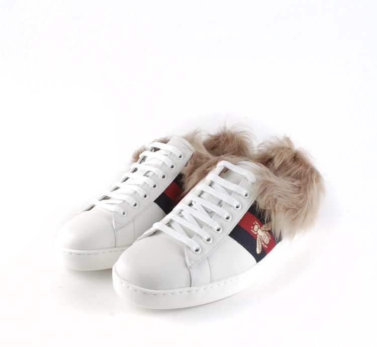 Gucci Ace Fur Inside Bee Sneakers Shoes Sz UK7 USA7 EUR41