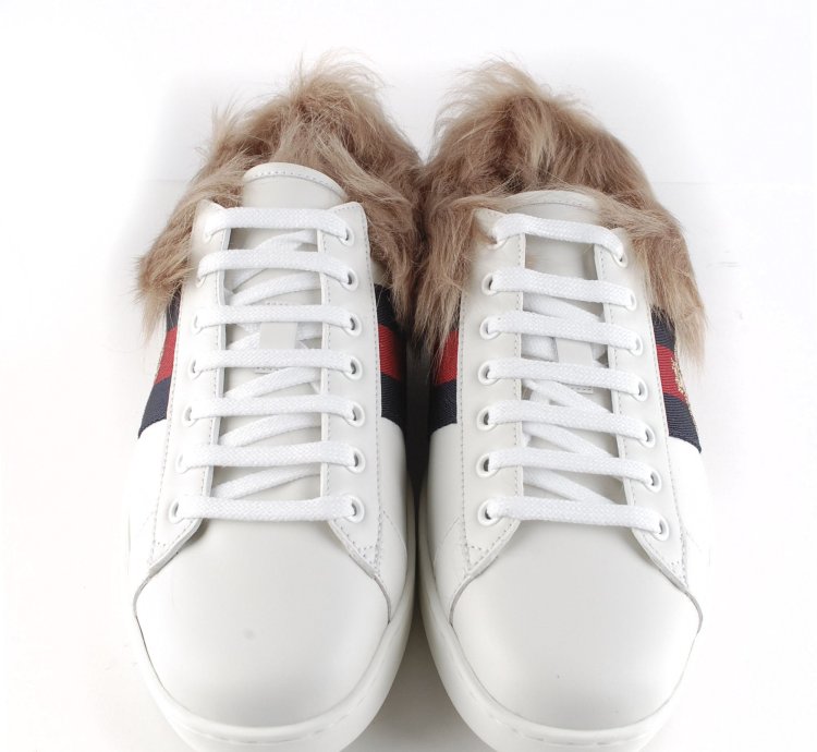 Gucci Ace Fur Inside Bee Sneakers Shoes Sz UK7 USA7 EUR41