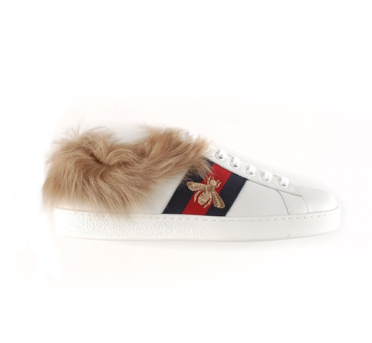 Gucci Ace Fur Inside Bee Sneakers Shoes Sz UK7 USA7 EUR41