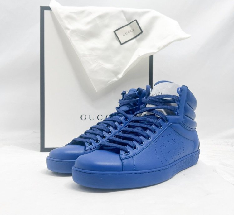 Gucci Ace High Top Sneakers Interlocking GG Blue