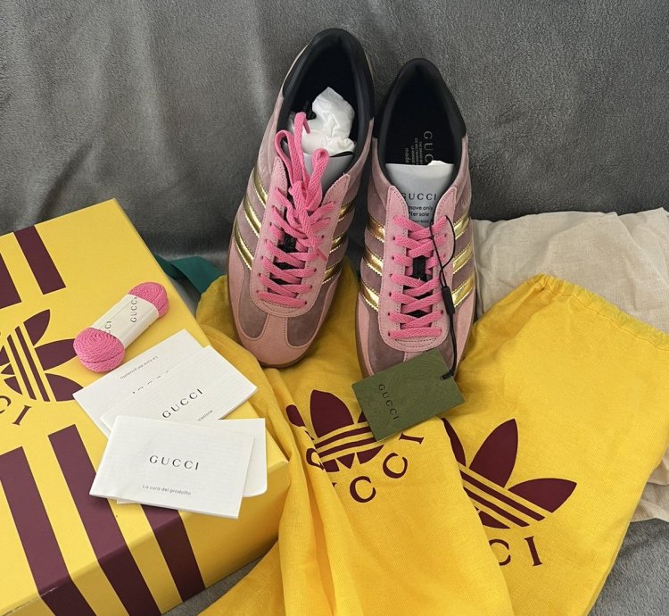 Gucci Adidas Gazelle Pink Velvet Sneakers