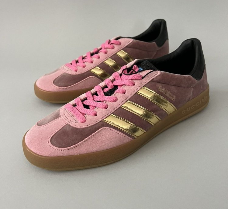 Gucci Adidas Gazelle Pink Velvet Sneakers