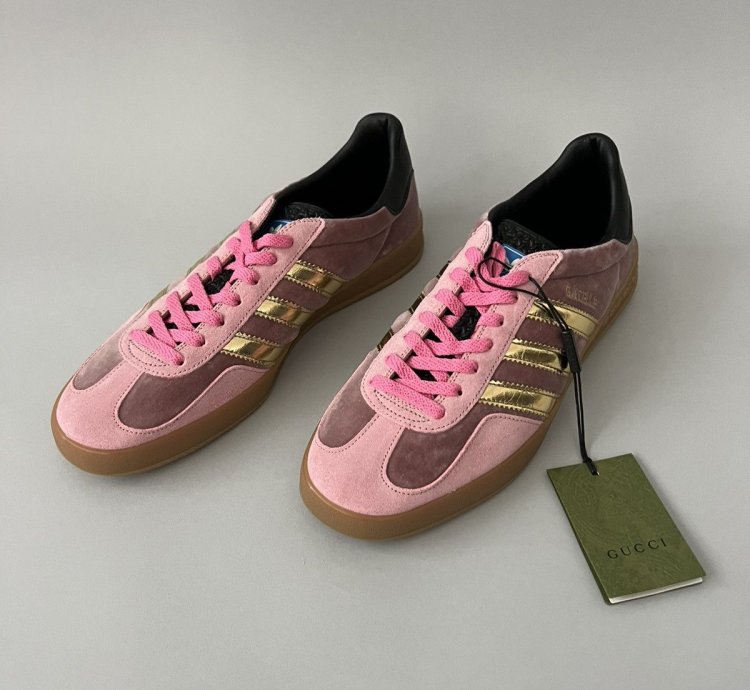 Gucci Adidas Gazelle Pink Velvet Sneakers