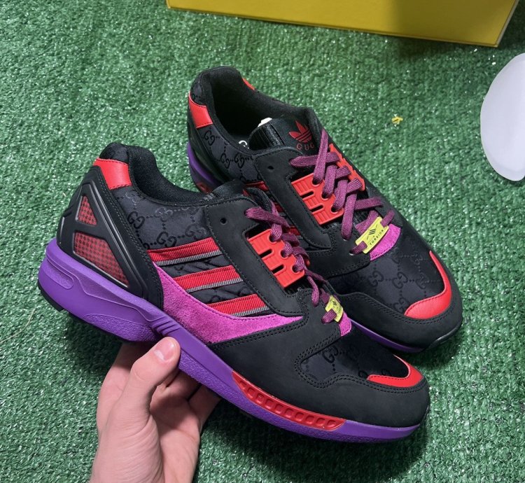 GUCCI ADIDAS ZX 8000 TORSION BLACK GG MONOGRAM Size 8