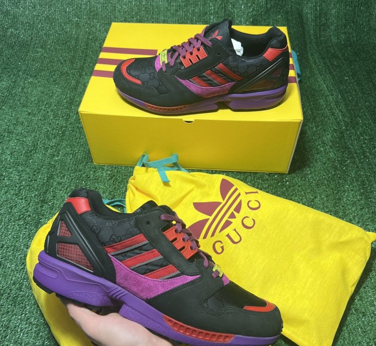 GUCCI ADIDAS ZX 8000 TORSION BLACK GG MONOGRAM Size 8 5