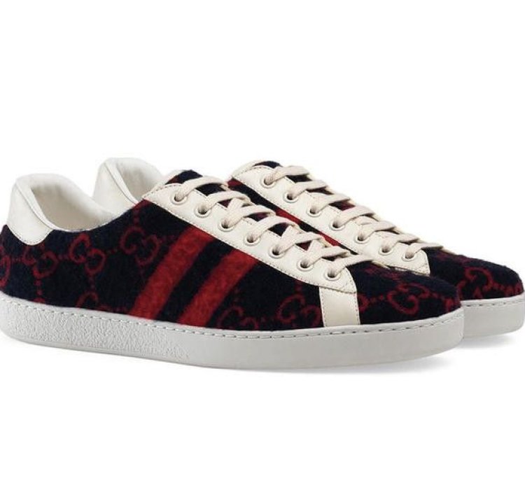 Gucci BNIB Navy Red Wool GG Ace Sneaker