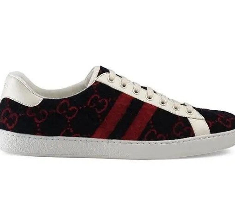 Gucci BNIB Navy Red Wool GG Ace Sneaker