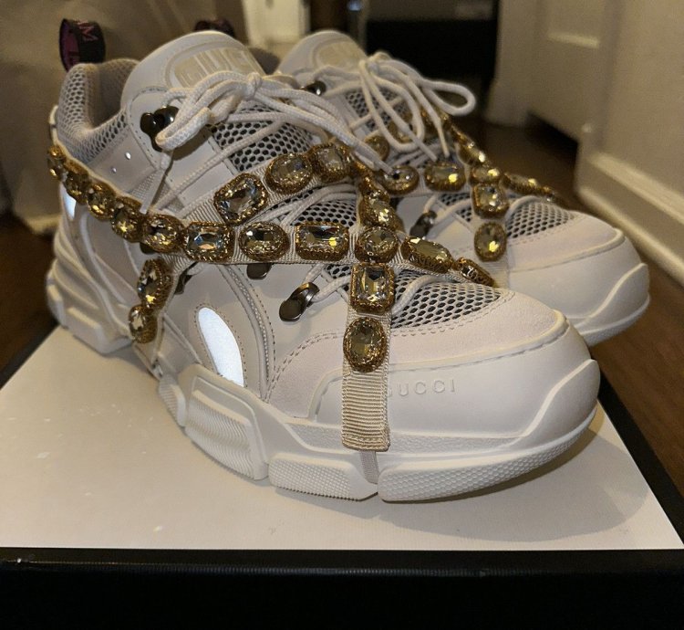 Gucci Flashtrek Crystal and Leather Sneaker