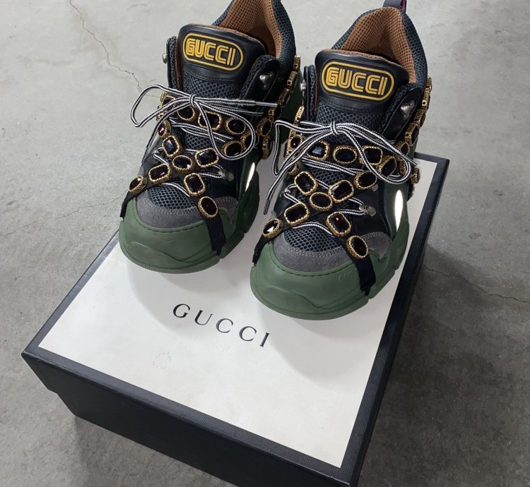 Gucci Flashtrek Leather Sneaker with Crystals