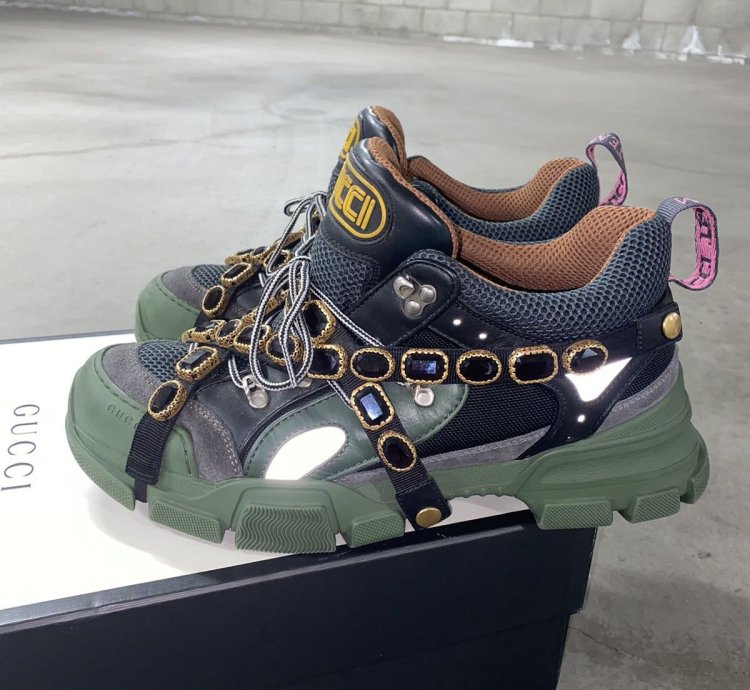 Gucci Flashtrek Leather Sneaker with Crystals