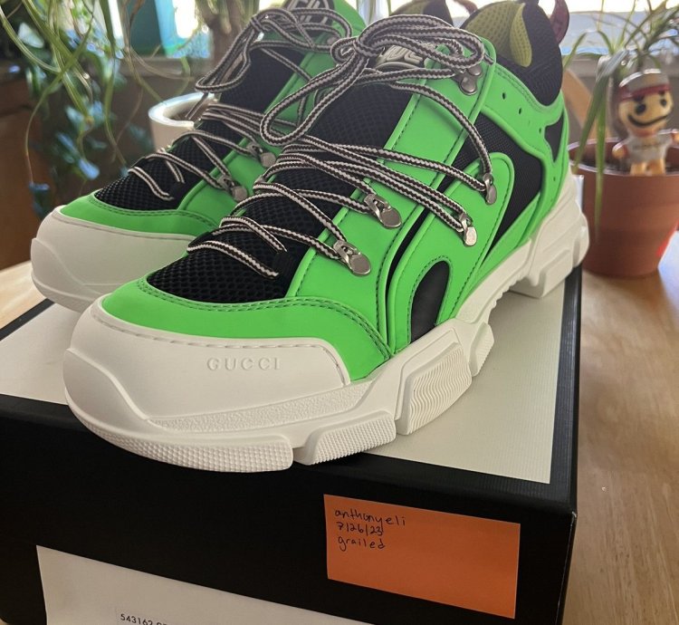 Gucci Flashtrek Neon Green Reflex Hiking Sneakers NEW