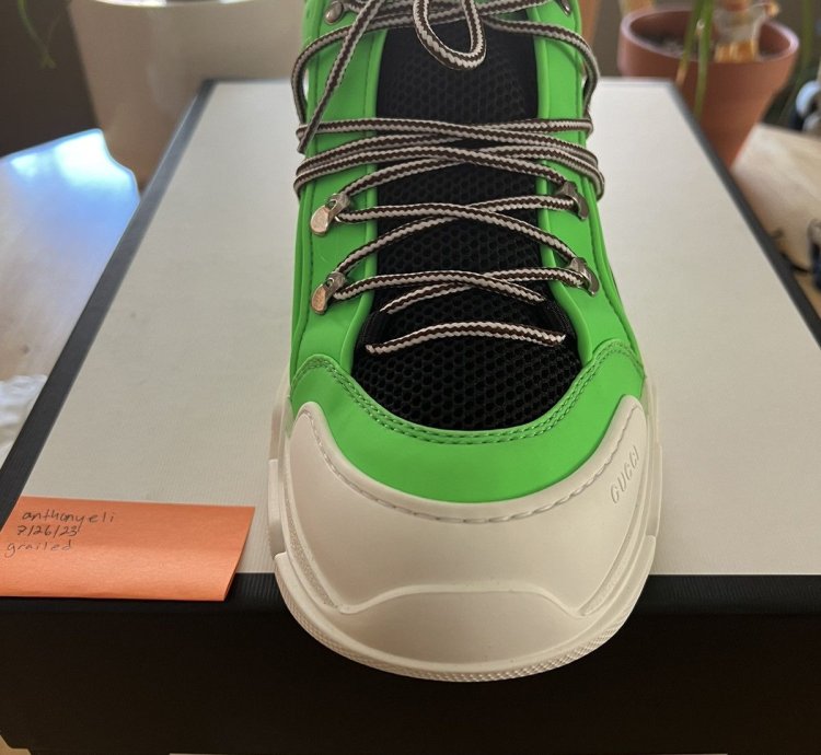 Gucci Flashtrek Neon Green Reflex Hiking Sneakers NEW