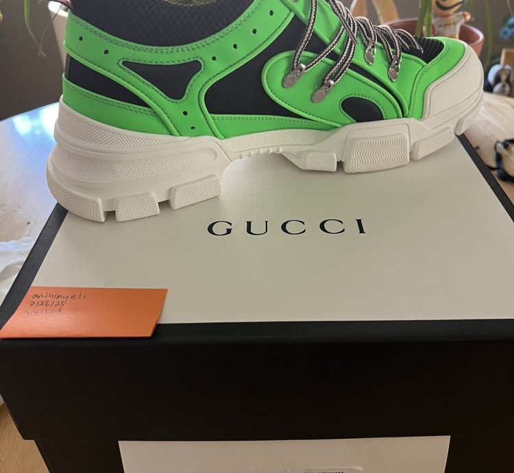 Gucci Flashtrek Neon Green Reflex Hiking Sneakers NEW