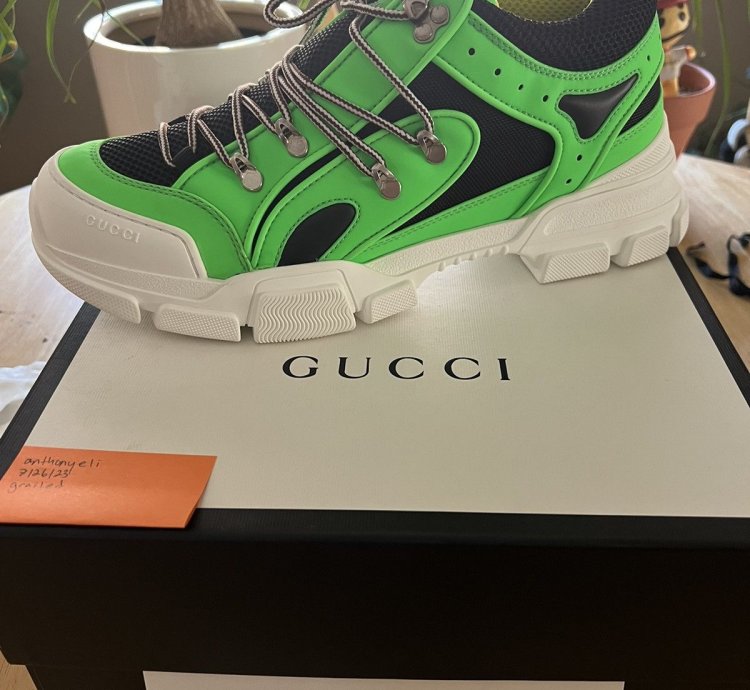 Gucci Flashtrek Neon Green Reflex Hiking Sneakers NEW