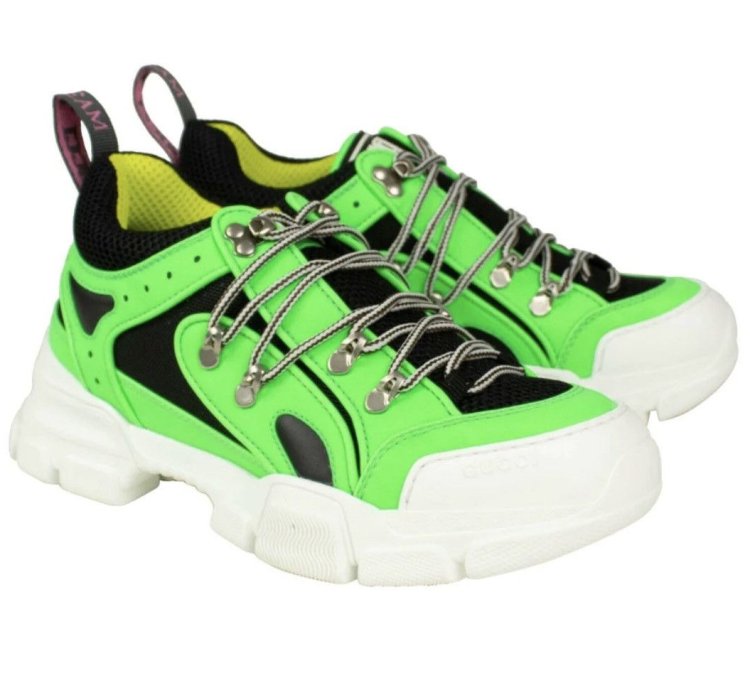 Gucci Flashtrek Neon Green Reflex Hiking Sneakers NEW