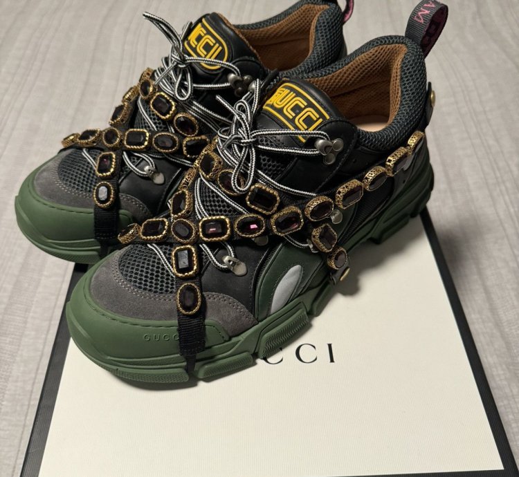 Gucci Flashtreks SEGA Green Removable crystals