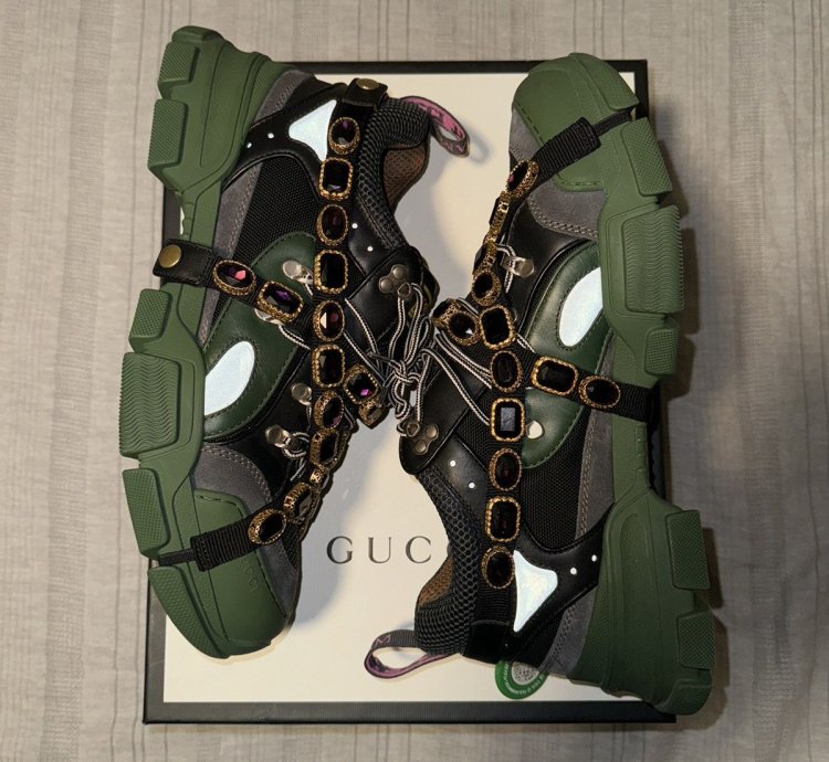 Gucci Flashtreks SEGA Green Removable crystals