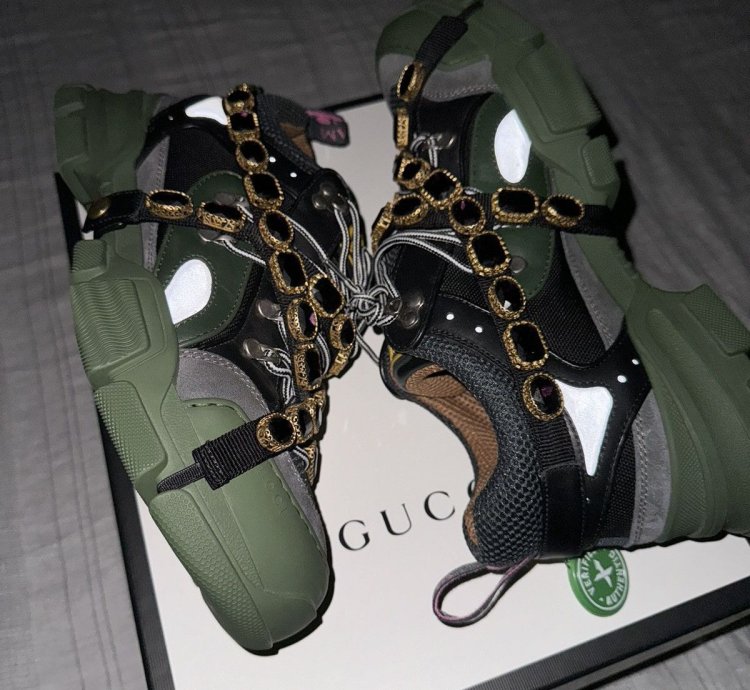 Gucci Flashtreks SEGA Green Removable crystals