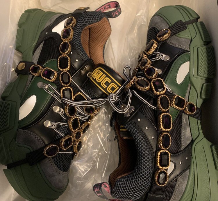 GUCCI FLESHTREK SEGA GREEN REMOVABLE CRYSTAL