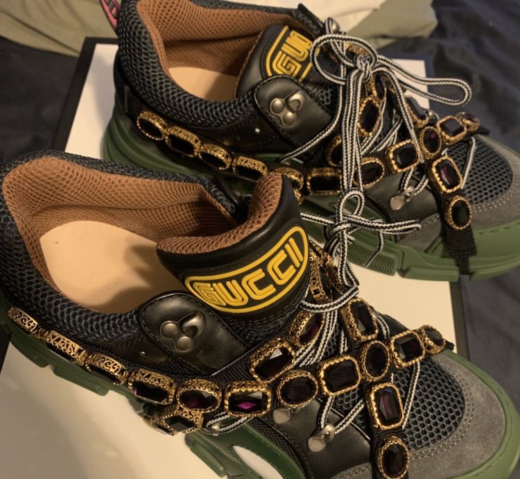 GUCCI FLESHTREK SEGA GREEN REMOVABLE CRYSTAL