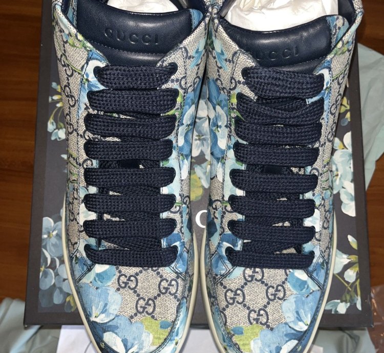 GUCCI Men Bloom Print Supreme GG Blue Hi Top Sneaker