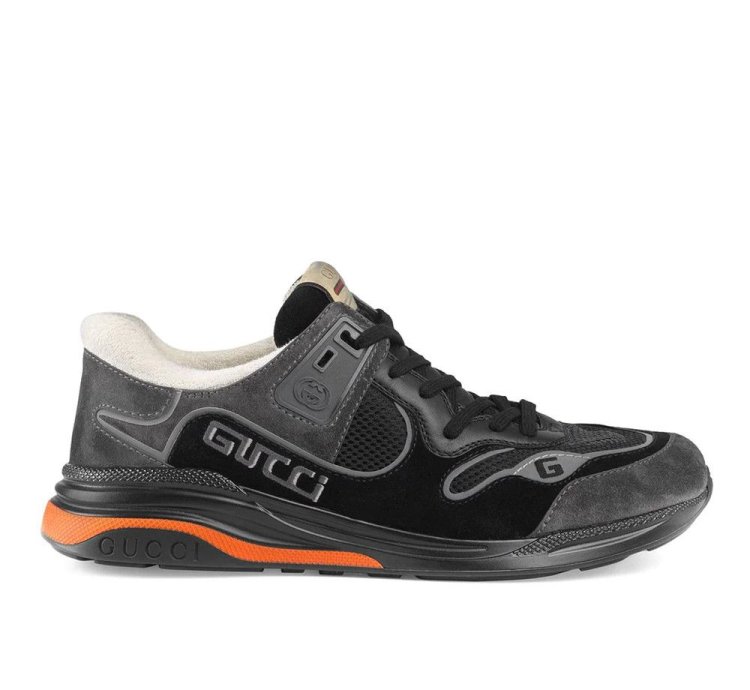 Gucci Men Suede Ultrapace Running Sneaker Grey Orange