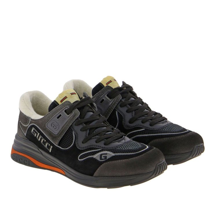 Gucci Men Suede Ultrapace Running Sneaker Grey Orange