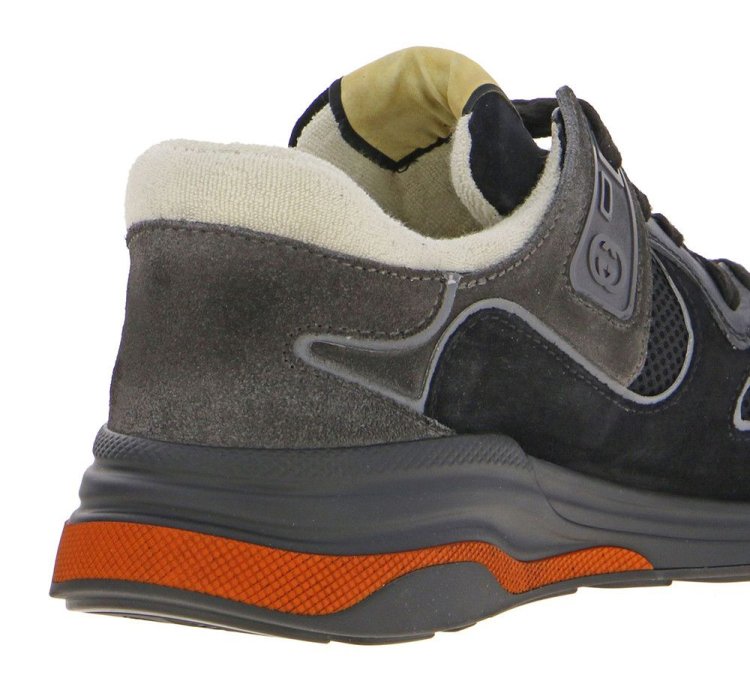 Gucci Men Suede Ultrapace Running Sneaker Grey Orange