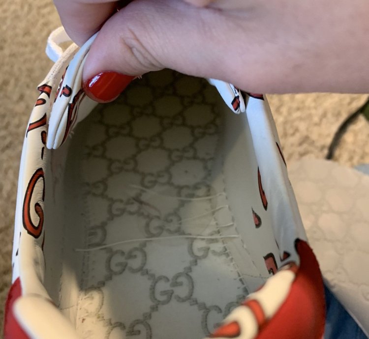 Gucci red white wavy monogram ace sneaker