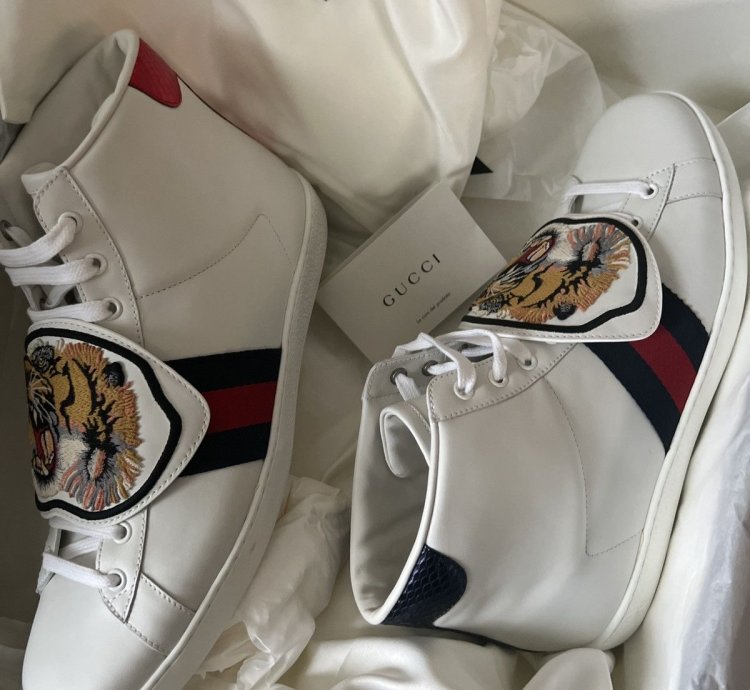 GUCCI Removable Patches Ace Mens High Top Sneakers