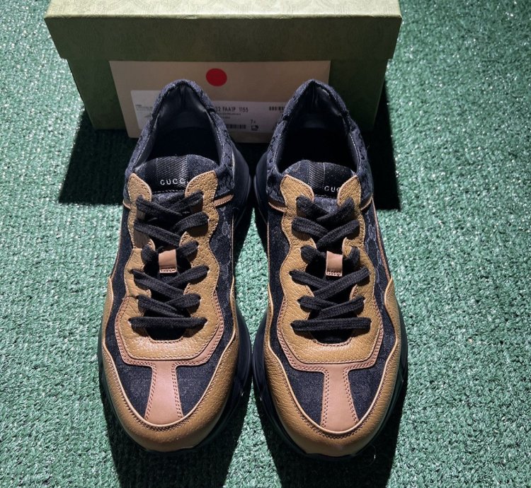 Gucci Rhyton Maxi GG Supreme Black Khaki Beige Size 7 5