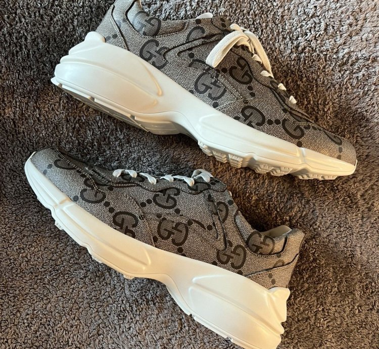GUCCI RHYTON SNEAKER GG SUPREME LOGO BEIGE SIZE 12 UK 11