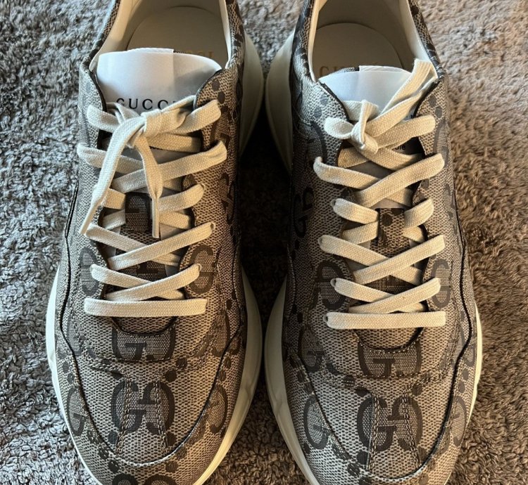GUCCI RHYTON SNEAKER GG SUPREME LOGO BEIGE SIZE 12 UK 11