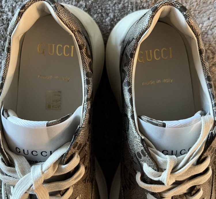 GUCCI RHYTON SNEAKER GG SUPREME LOGO BEIGE SIZE 12 UK 11