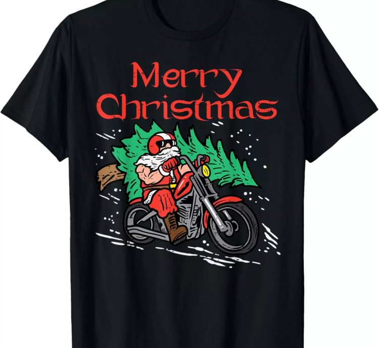 Merry Christmas Biker Santa Xmas Motorcycle Bike T-Shirt Size S-5XL