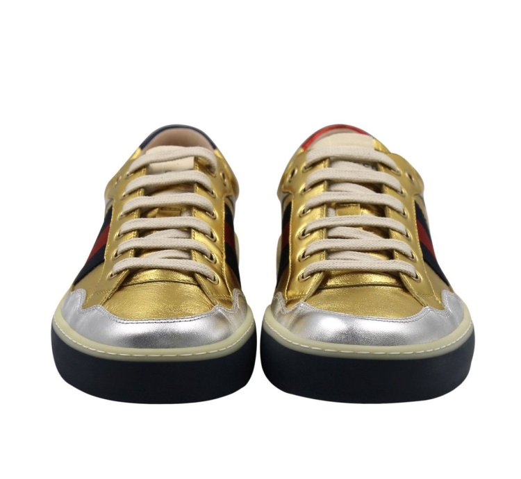 Gucci Web Leather Screener Sneakers