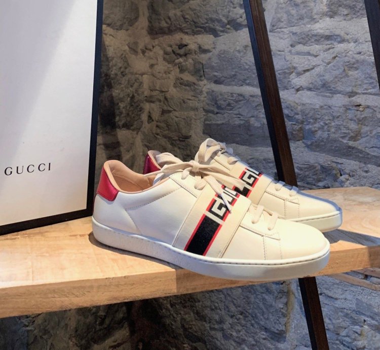 Gucci White Ace Elastic Band Striped Logo Low-top Sneakers