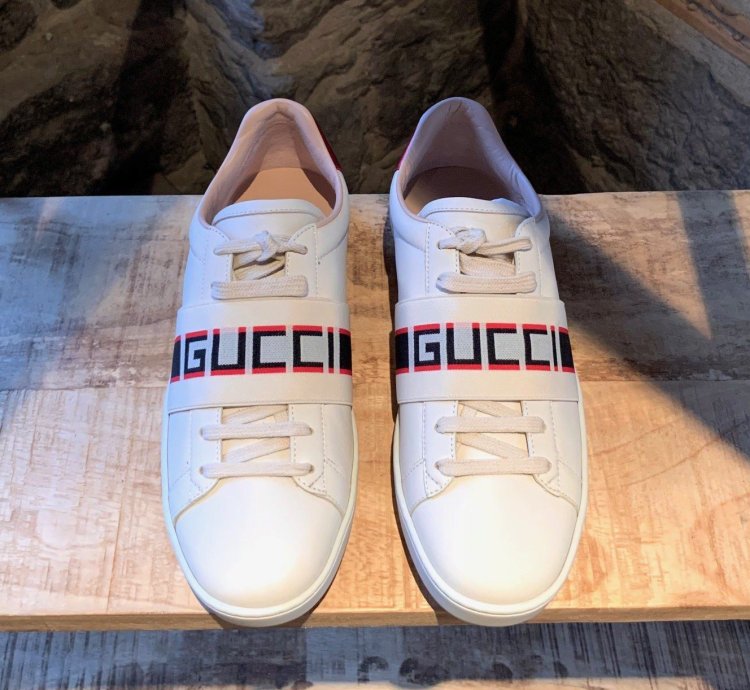 Gucci White Ace Elastic Band Striped Logo Low-top Sneakers