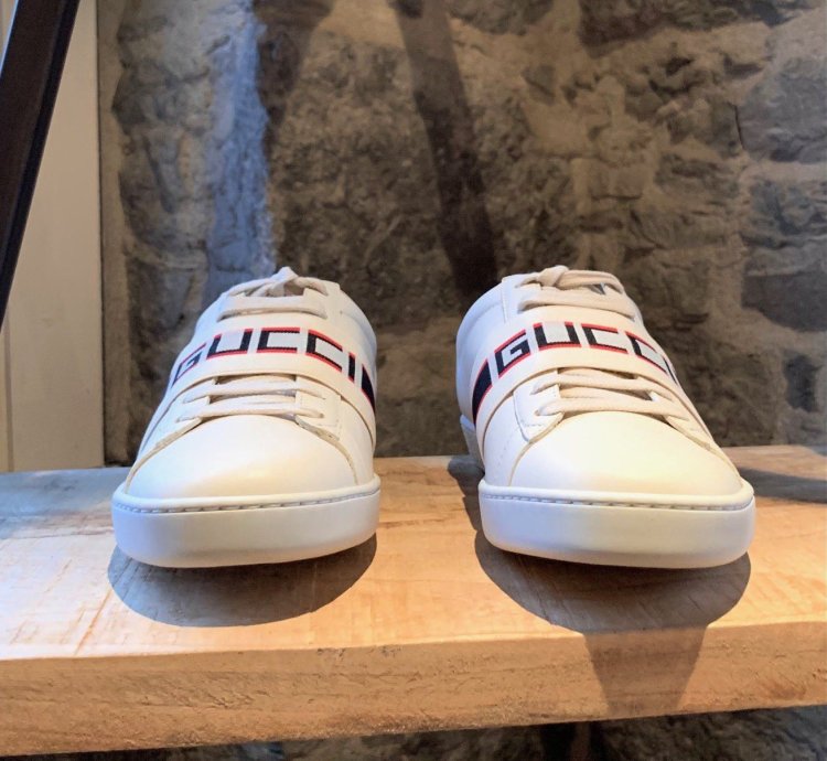 Gucci White Ace Elastic Band Striped Logo Low-top Sneakers