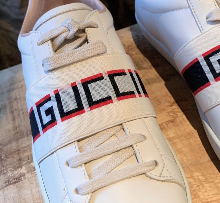 Gucci White Ace Elastic Band Striped Logo Low-top Sneakers